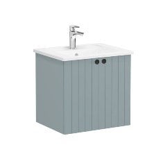 Vitra Root Groove 69264 Lavabo Dolabı, Kapaklı, 60 Cm, Mat Fiyord Yeşili, Köşeli Lavabolu